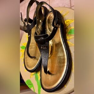 Ralph Lauren Black and Gold Women's Sandals